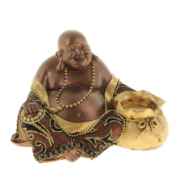 Нэцкэ под бронзу "Хотей в ткани с четками и мешком богатства"