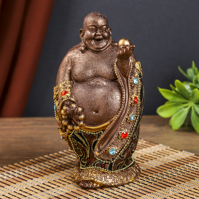 Нэцкэ под бронзу "Хотей в ткани с четками и жемчужиной желаний"