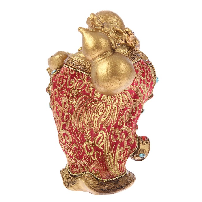 Нэцкэ под бронзу "Хотей в ткани со слитком, мешком и персиками"