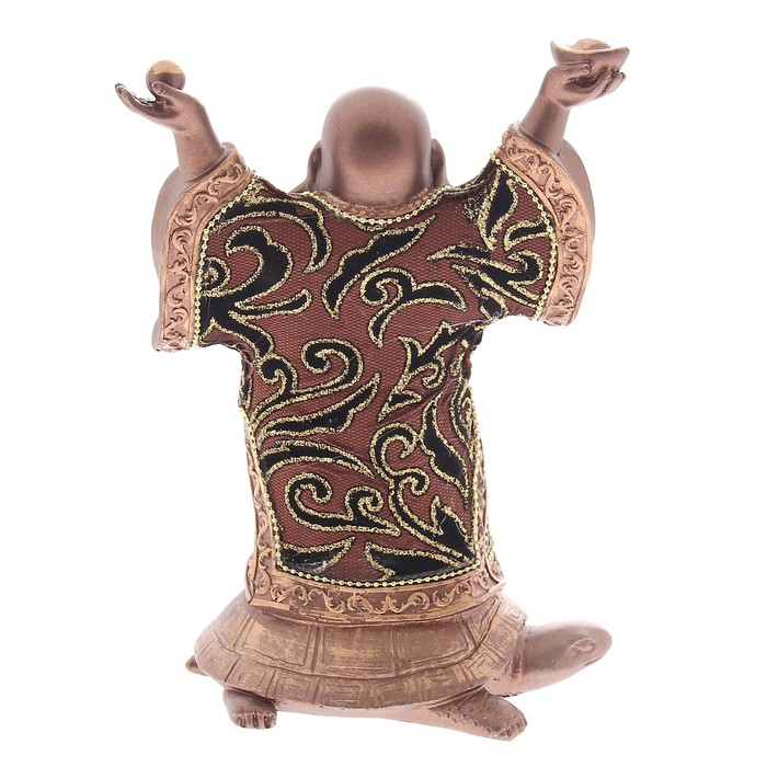 Нэцкэ под бронзу "Хотей в ткани со слитком на черепахе долголетия"