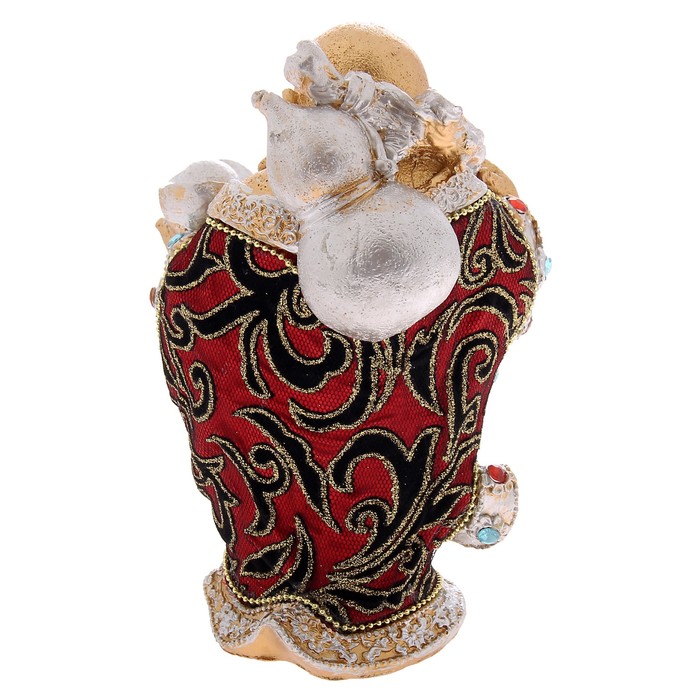 Нэцкэ под золото "Хотей в ткани со слитком, мешком и персиками"