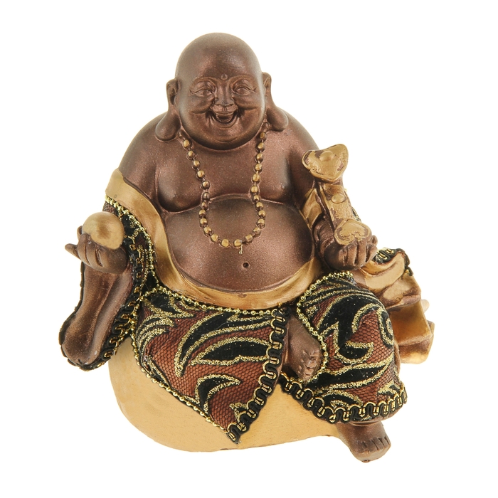 Нэцкэ под бронзу "Хотей в ткани на мешке с жезлом Жуи и жемчужиной желаний"