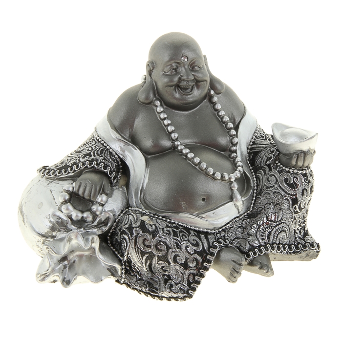 Нэцкэ под металл "Хотей в ткани со слитком, четками и мешком богатства