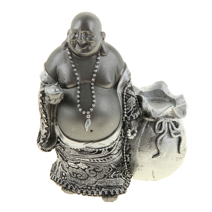 Нэцкэ под металл "Хотей в ткани со слитком, четками и мешком богатства"