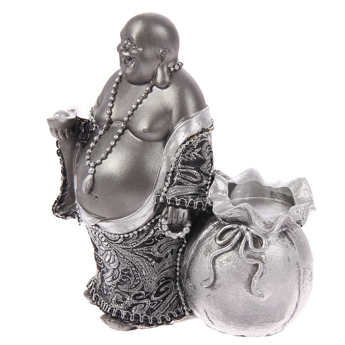 Нэцкэ под металл "Хотей в ткани со слитком, четками и мешком богатства"