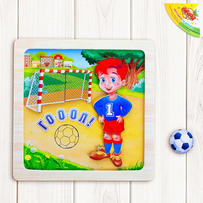Конструктор магнитный в деревянной рамке &quot;Веселый футбол&quot;, 6 элементов