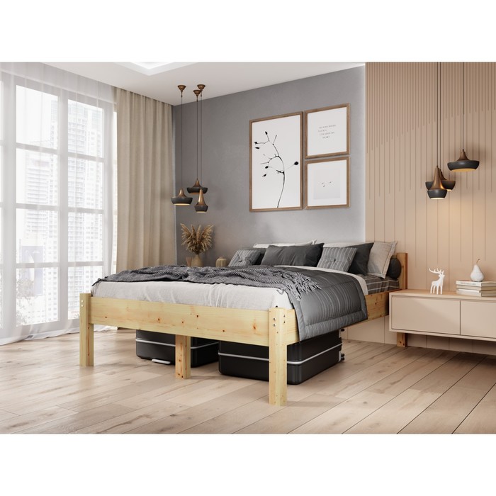 Высокая кровать «Виста», 1400 × 2000 мм, массив, без покрытия, цвет сосна