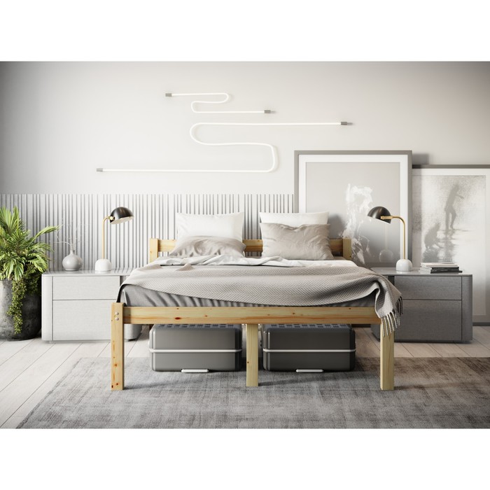 фото Высокая кровать «геральд», 1400 × 2000 мм, массив, без покрытия, цвет сосна