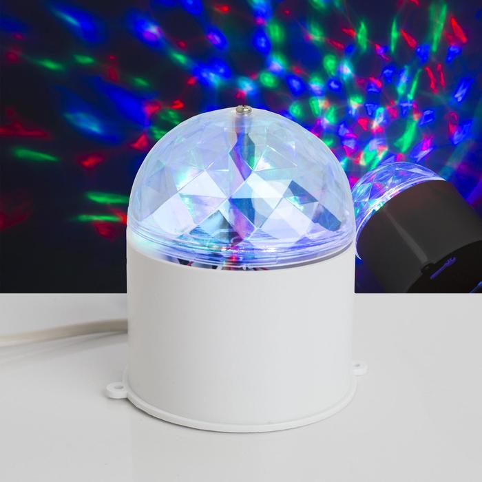 Световой прибор «Хрустальный шар» 7.5 см, свечение RGB, 220 В, белый световой прибор хрустальный шар 5 см поворотное крепление пульт ду свечение rgb 220 в