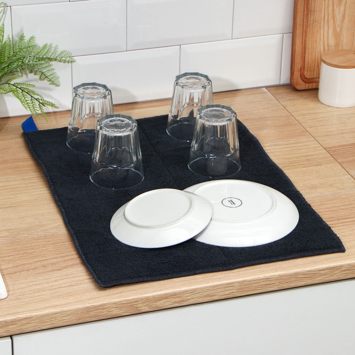 Коврик для сушки посуды Доляна «Лофт», 38×50 см, микрофибра, цвет чёрный коврик для сушки посуды 35 25см mdm promo bw рыжий кот микрофибра 100694