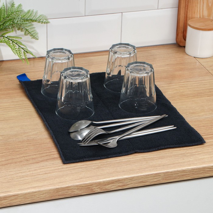 Коврик для сушки посуды Доляна «Лофт», 30×40 см, микрофибра, цвет чёрный коврик для сушки посуды рыжий кот 35х25см микрофибра