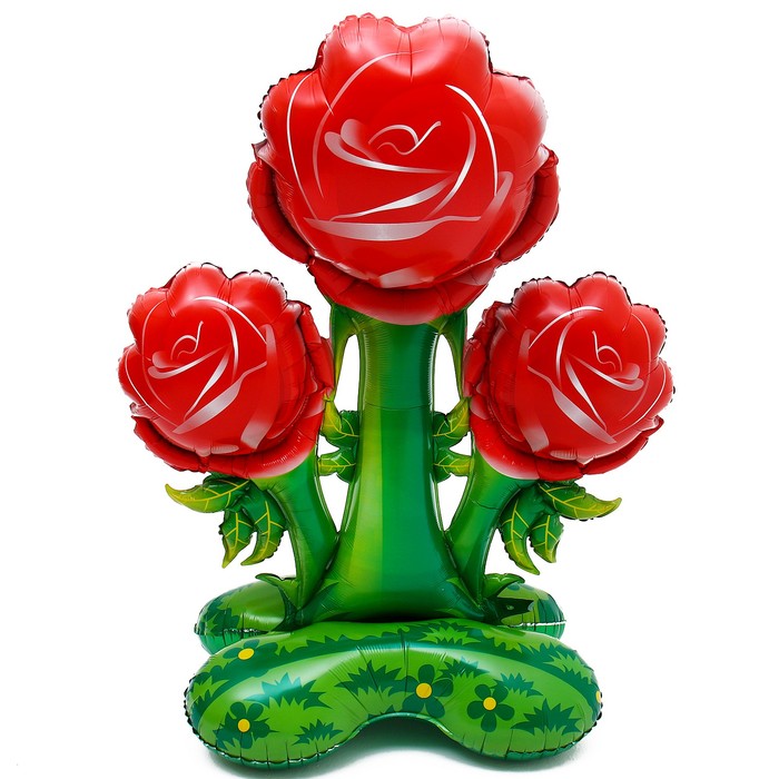 Шар фольгированный 63 «Букет красных роз», на подставке шар фольгированный 25 букет роз