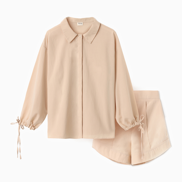 цена Комплект женский (блузка, шорты) MINAKU: Casual Collection цвет бежевый, р-р 42