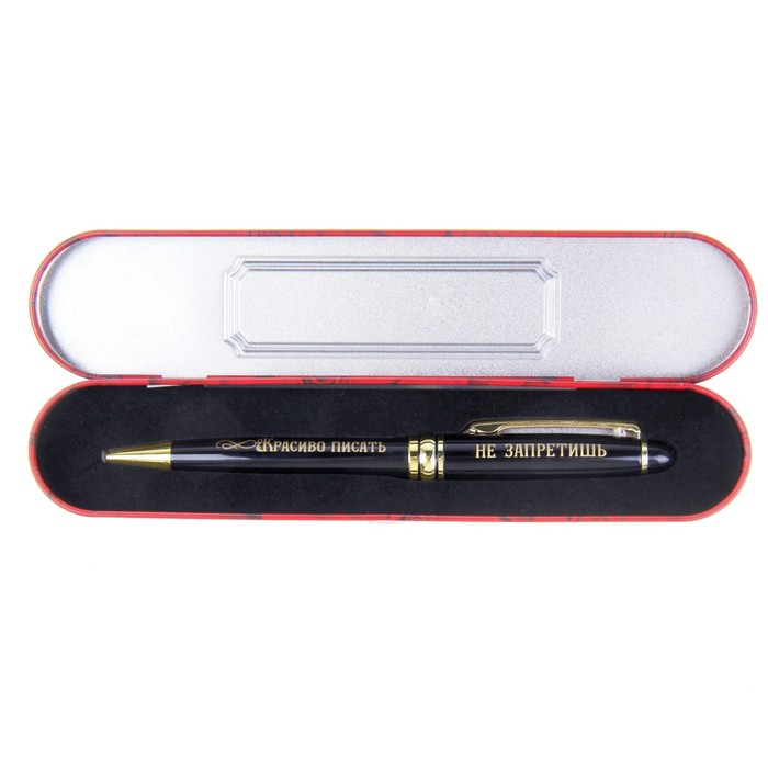 Ручка подарочная в металлическом футляре "Красиво писать не запретишь"
