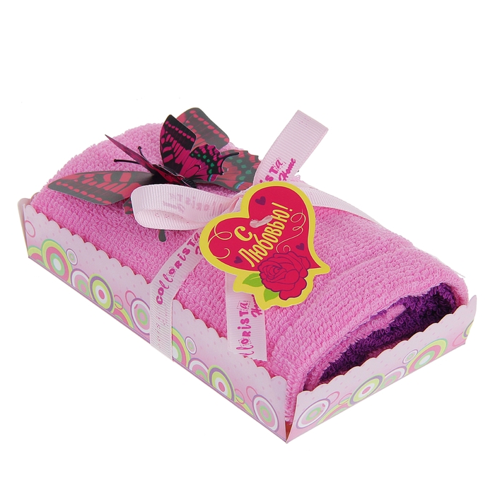 Полотенце сувенирное рулет "Collorista" Бабочка в малиновой глазури 30 х 30 см - 2 шт, хлопок 8810