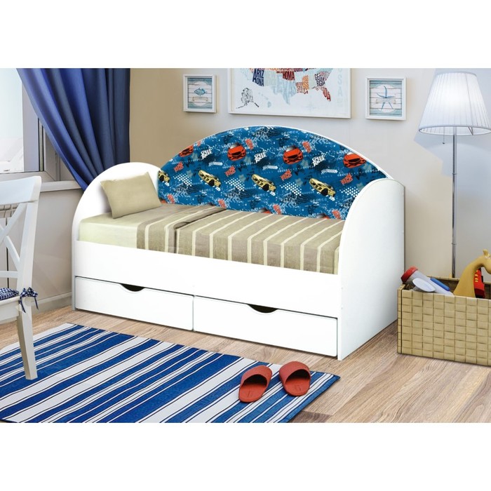 Кровать детская с мягкой спинкой «Софа №11», 800 × 1600 мм, цвет белый / гонщик кровать детская с мягкой спинкой софа 11 800 × 1600 мм цвет белый гонщик
