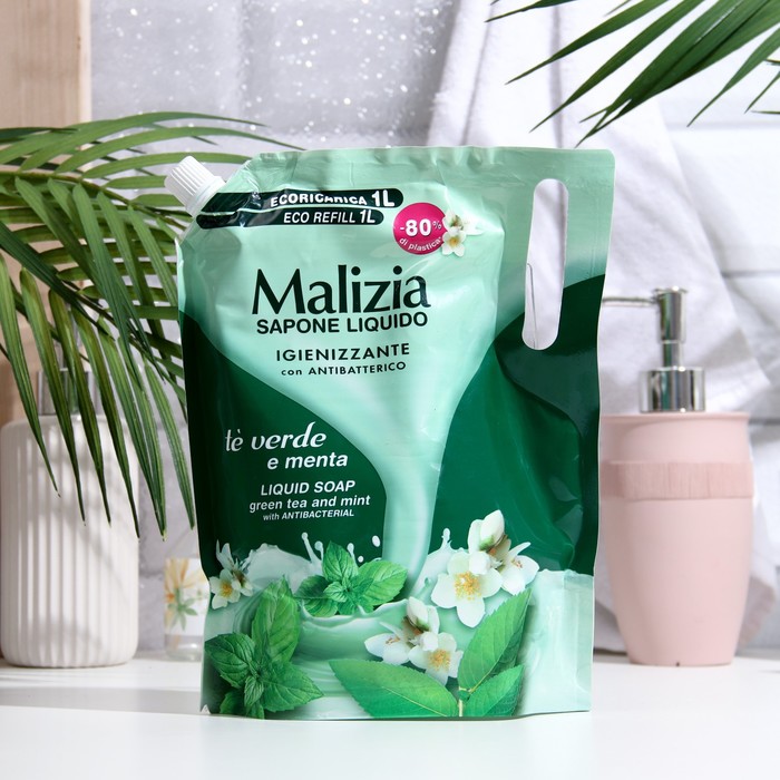 

Мыло жидкое для рук и тела антибактериальное MALIZIA зеленый чай и мята, 1000 мл