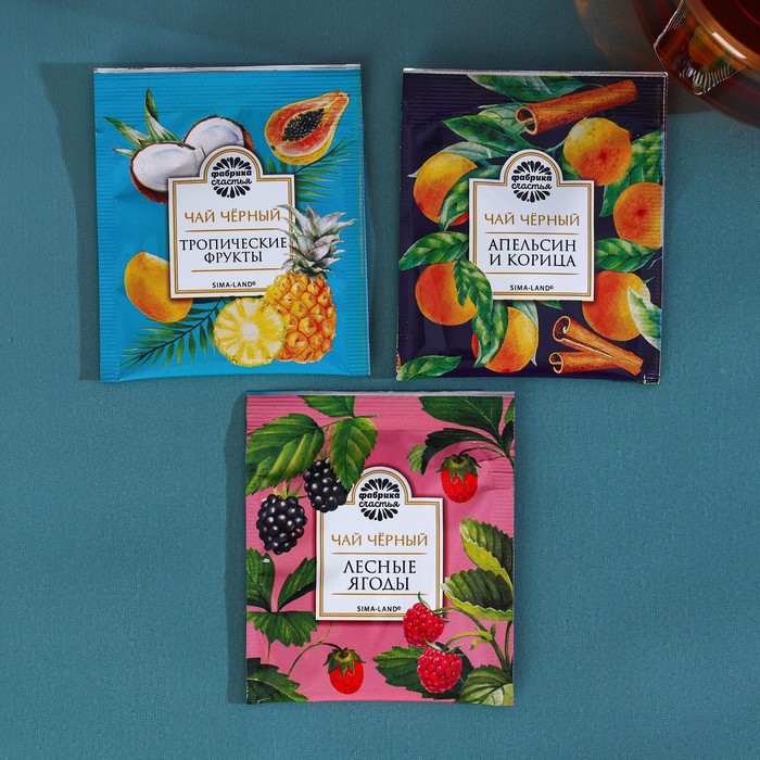 Подарочный чай «Стратегический запас»: апельсин и корица, тропические фрукты, лесные ягоды, 12 пакетиков х 1,8 г.