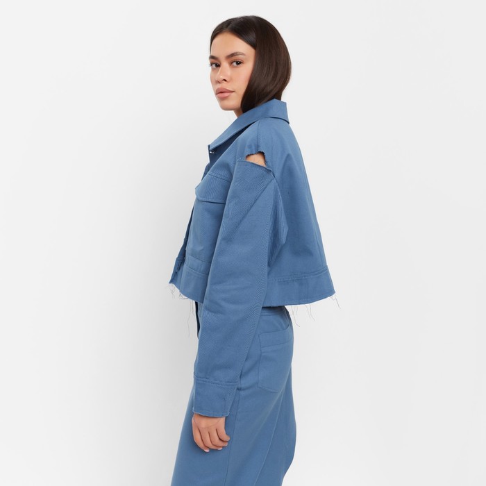 фото Рубашка женская укороченная с разрезами mist: denim р.44, синий
