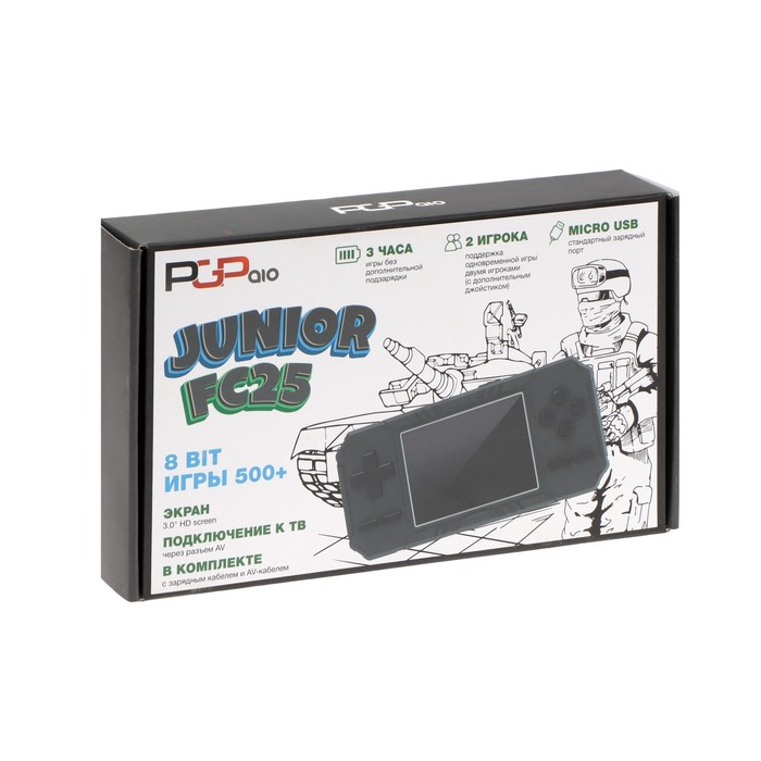Игровая приставка PGP AIO Junior FC25a, экран 3", AV кабель, 500 игр, чёрная
