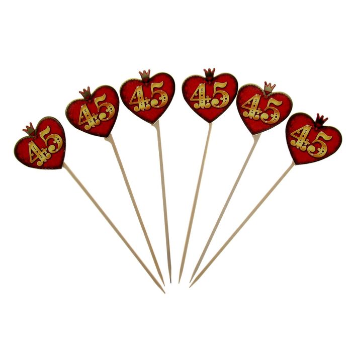 Декор на палочке «45 лет», набор 6 шт, 6,6 х 6,7 см