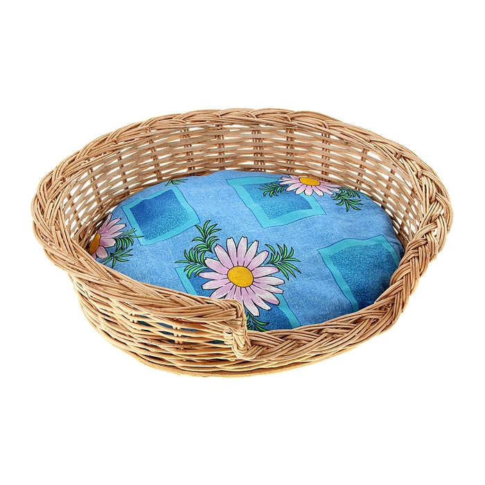 плетеная лежанка для кошки. лежак для собаки из лозы. плетёная лежанка для собаки. лежанка из лозы "диван", 48 х 33,5 х 30 см, подушка микс цветов. плетеная корзинка для кошки.