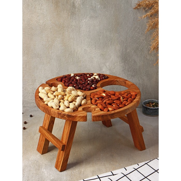 Столик-поднос для вина Adelica, с менажницей и складными ножками, на 2 персоны, d=30 см, дуб