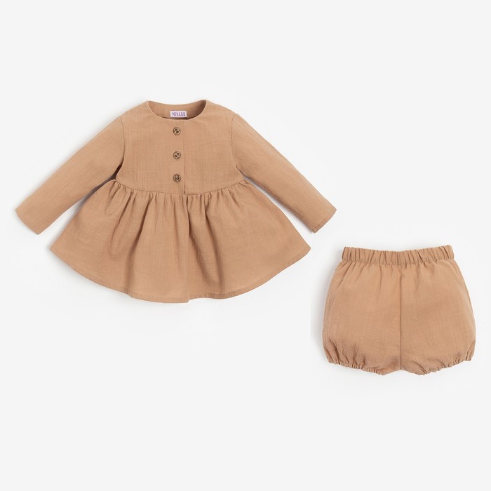 Комплект для девочки (туника, шорты) MINAKU цвет бежевый, рост 80-86 см