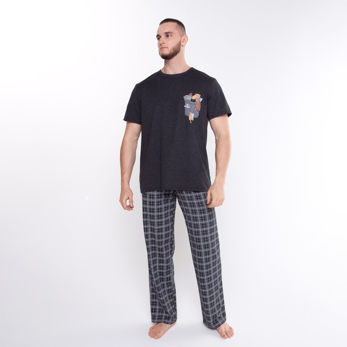 фото Комплект домашний мужской (футболка/брюки) «дружная семейка», цвет антрацит, размер 58 tlg