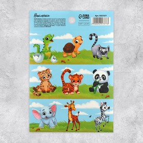 Наклейки детские бумажные «Животные», c раскраской на обороте, 11 х 15.5 см
