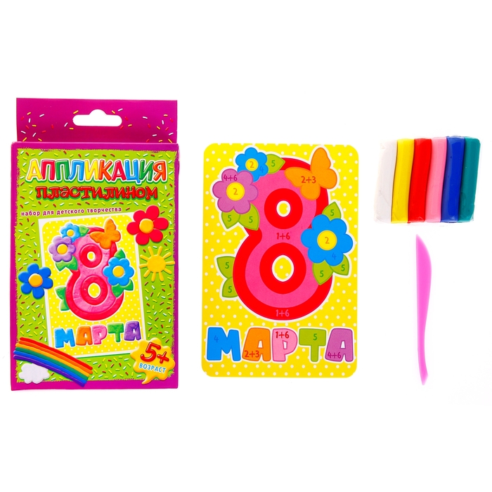 Аппликация пластилином "8 марта", 6 цветов пластилина по 7 гр