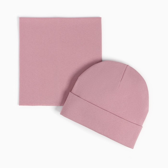 Комплект (шапка, снуд) для девочки, цвет пудра, размер 50-54