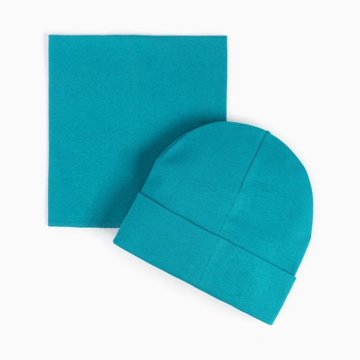 Комплект (шапка, снуд) для мальчика, цвет тёмно-зелёный, размер 50-54