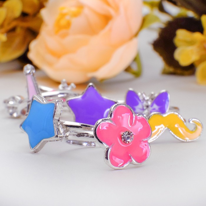 Кольцо детское "Ассорти цветочное" 3в1, форма МИКС, цвет МИКС, безразмерное