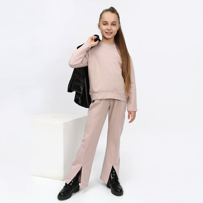 Костюм для девочки (джемпер, брюки), цвет бежевый, рост 134-140 см