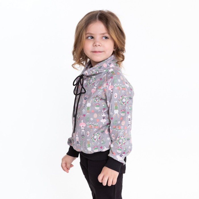 фото Костюм для девочки (толстовка, брюки), цвет серый/зайчики, рост 98 см юниор текстиль