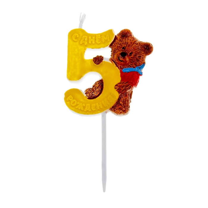 Свеча в торт "Мишка" цифра 5