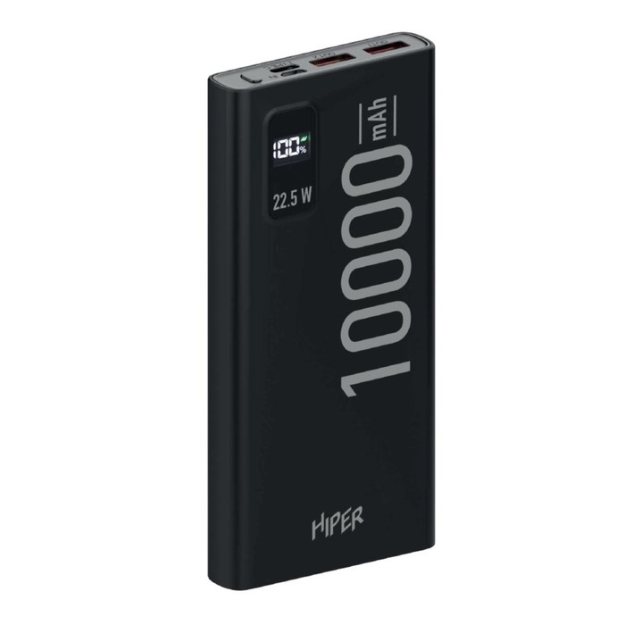 Внешний аккумулятор Hiper EP 10000, 10000 мАч, 3A, 2 USB, QC, PD, дисплей, черный внешний аккумулятор hiper ep 10000 белый