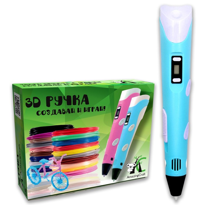 цена 3D ручка AmazingCraft, для ABS и PLA пластика, ЖК дисплей, цвет голубой