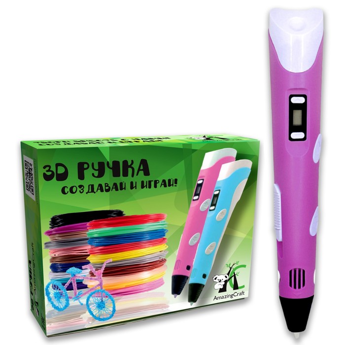 цена 3D ручка AmazingCraft, для ABS и PLA пластика, ЖК дисплей, цвет розовый