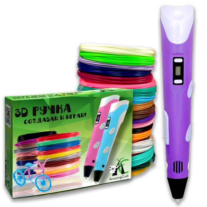 3D ручка AmazingCraft, набор ABS пластика 10 цветов по 10 м, цвет сиреневый 3d ручка amazingcraft для abs и pla пластика жк дисплей цвет розовый