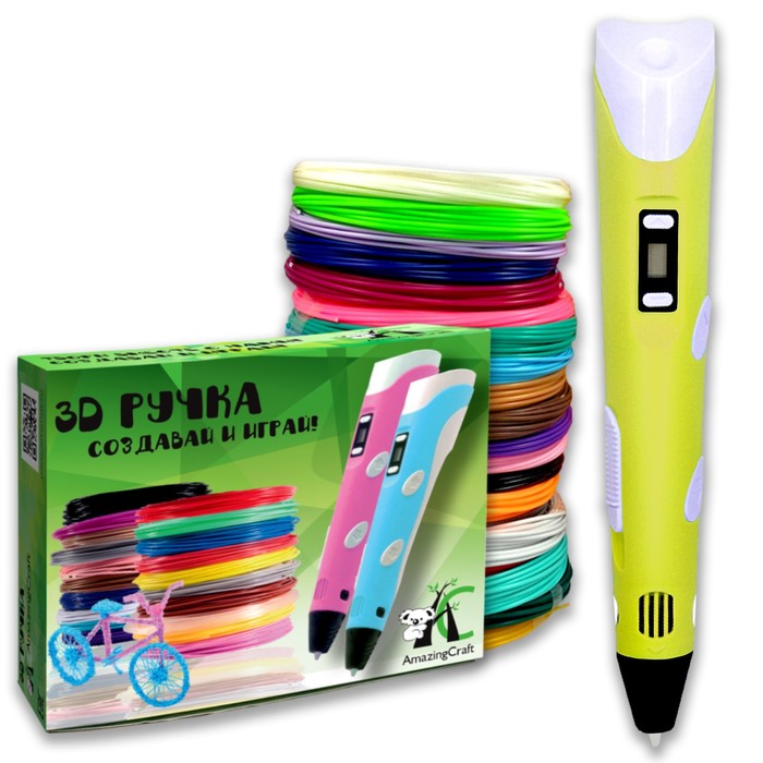 3D ручка AmazingCraft, набор ABS пластика 10 цветов по 10 м, цвет жёлтый 3d ручка amazingcraft для abs и pla пластика жк дисплей цвет розовый