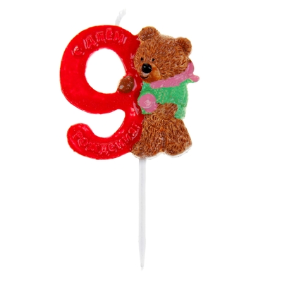 Свеча в торт "Мишка" цифра 9