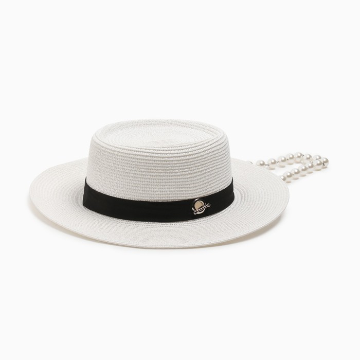 цена Шляпа женская с бусинами MINAKU цвет молочный, р-р 56-58