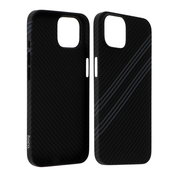 Чехол Hoco для телефона iPhone 14, кевларовая текстура, чёрно-серый чехол hoco для телефона iphone 14 plus кевларовая текстура чёрно серый