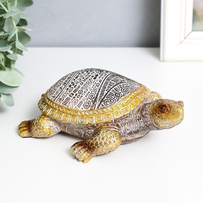 Сувенир полистоун Черепаха сухопутная с золотым узором 10,5х10,5х5,5 см
