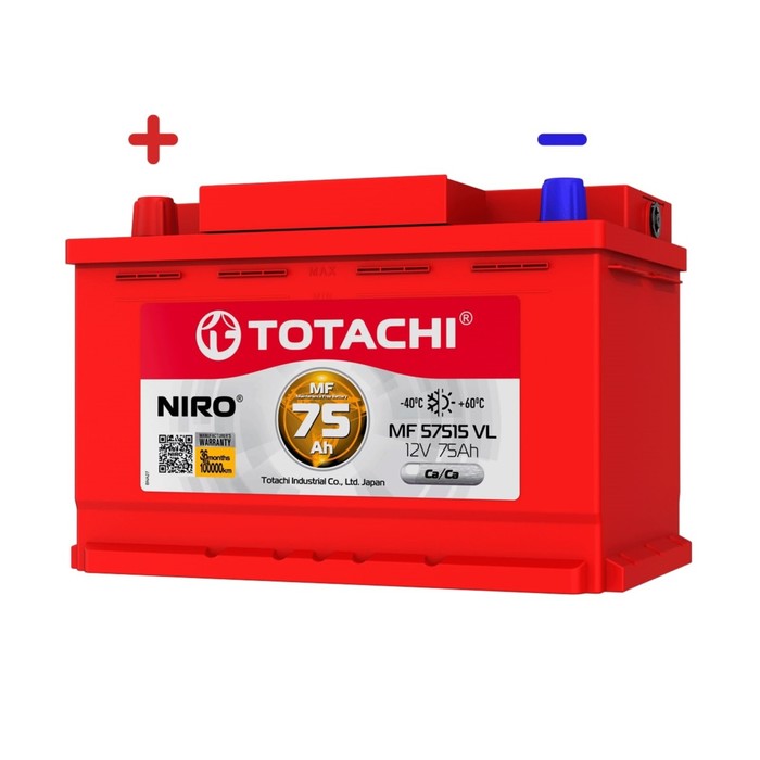 Аккумуляторная батарея Totachi NIRO MF 57515 VL, 75 Ач, прямая полярность аккумуляторная батарея alaska mf 105e41 calcium 100 ач прямая полярность