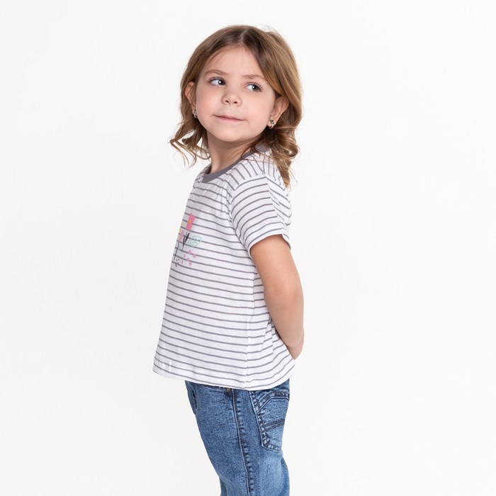 Фуфайка (футболка) для девочки, цвет серый/полоска, рост 92-98 см