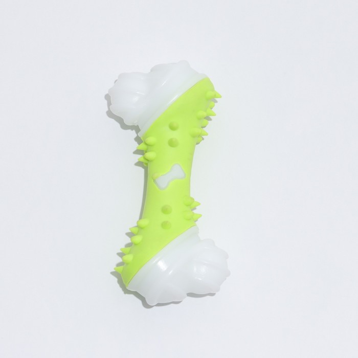 Игрушка двухслойная (твердый и мягкий пластик) "Кость", 12 см, зелёная