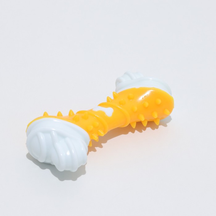 Игрушка двухслойная (твердый и мягкий пластик) "Кость", 12 см, жёлтая